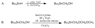 Reaction equation for A HYDROXYMETHYL ANION EQUIVALENT: TRIBUTYL[(METHOXYMETHOXY)METHYL]STANNANE (Stannane, tributyl[(methoxymethoxy)methyl]-)