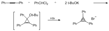Reaction equation for 1,2,3-TRIPHENYLCYCLOPROPENIUM BROMIDE (Cyclopropenylium, triphenyl-, bromide)