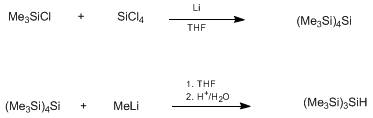 Reaction equation for TRIS(TRIMETHYLSILYL)SILANE (Trisilane, 1,1,1,3,3,3-hexamethyl-2-(trimethylsilyl)-)