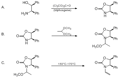Reaction equation for (4R,5S)-4,5-DIPHENYL-3-VINYL-2-OXAZOLIDINONE (2-Oxazolidinone, 3-ethenyl-4,5-diphenyl-, (4R-cis)-)