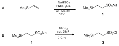 Reaction equation for 2-TRIMETHYLSILYLETHANESULFONYL CHLORIDE (SES-Cl) (Ethanesulfonyl chloride, 2-(trimethylsilyl)-)
