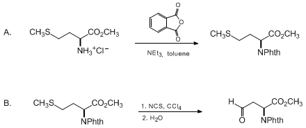 Reaction equation for METHYL (S)-2-PHTHALIMIDO-4-OXOBUTANOATE (2H-Isoindole-2-acetic acid, 1,3-dihydro-1,3-dioxo-α-(2-oxoethyl)-, methyl ester, (S)-)
