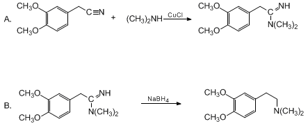 Reaction equation for CONVERSION OF NITRILES INTO TERTIARY AMINES: N,N-DIMETHYLHOMOVERATRYLAMINE (Benzeneethanamine, 3,4-dimethoxy-N,N-dimethyl-)