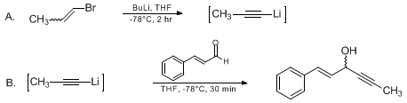 Reaction equation for GENERATION OF 1-PROPYNYLLITHIUM FROM (Z/E)-1-BROMO-1-PROPENE: 6-PHENYLHEX-2-YN-5-EN-4-OL (1-Hexen-4-yn-3-ol, 1-phenyl-, (E)-)