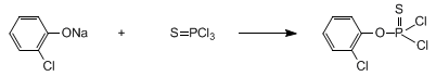 Reaction equation for 2-CHLOROPHENYL PHOSPHORODICHLORIDOTHIOATE (Phosphorodichloroidothioic acid, O-(2-chlorophenyl)ester)
