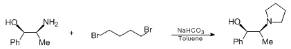 Reaction equation for PREPARATION OF [R-(R,S)]-β-METHYL-α-PHENYL-1-PYRROLIDINEETHANOL (1-Pyrrolidineethanol, β-methyl-α-phenyl-, [R-(R,S)]-)