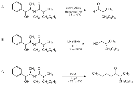 Reaction equation for TRANSFORMATION OF PSEUDOEPHEDRINE AMIDES INTO HIGHLY ENANTIOMERICALLY ENRICHED ALDEHYDES, ALCOHOLS, AND KETONES