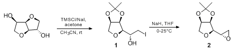 Reaction equation for O4,O5-ISOPROPYLIDENE-1,2:3,6-DIANHYDRO-D-GLUCITOL FROM ISOSORBIDE