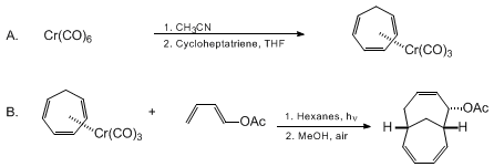 Reaction equation for 7α-ACETOXY-(1Hβ, 6Hβ)-BICYCLO[4.4.1]UNDECA-2,4,8-TRIENE VIA CHROMIUM-MEDIATED HIGHER ORDER CYCLOADDITION (Bicyclo[4.4.1]undeca-3,7,9-triene-2-ol, acetate, endo- (±)-)