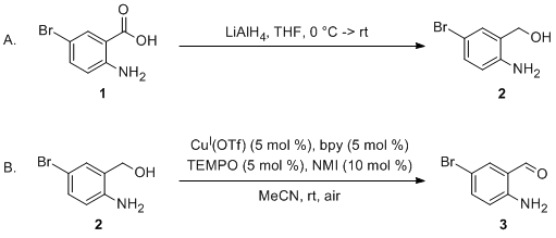 Reaction equation for Air Oxidation of Primary Alcohols Catalyzed by Copper(I)/TEMPO. Preparation of 2-Amino-5-bromobenzaldehyde
