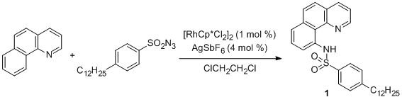 Reaction equation for Rhodium-Catalyzed Direct Amination of Arene C-H Bonds Using Azides as the Nitrogen Source