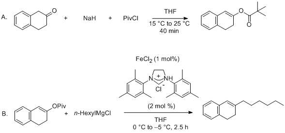Reaction equation for Cross-Coupling of Alkenyl/Aryl Carboxylates with Grignard Reagents via Fe-Catalyzed C-O Bond Activation