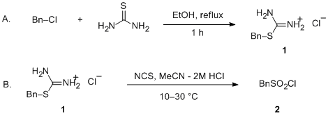 Reaction equation for Preparation of Alkanesulfonyl Chlorides from S-Alkyl Isothiourea Salts via N-Chlorosuccinimide Mediated Oxidative Chlorosulfonation