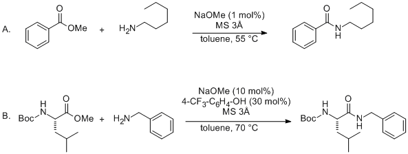 Reaction equation for Sodium Methoxide-Catalyzed Direct Amidation of Esters