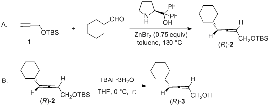 Reaction equation for Preparation of (R)-4-Cyclohexyl-2,3-butadien-1-ol