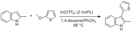 Reaction equation for Indium-Catalyzed Heteroaryl–Heteroaryl Bond Formation through Nucleophilic Aromatic Substitution: Preparation of 2-Methyl-3-(thien-2-yl)-1H-indole